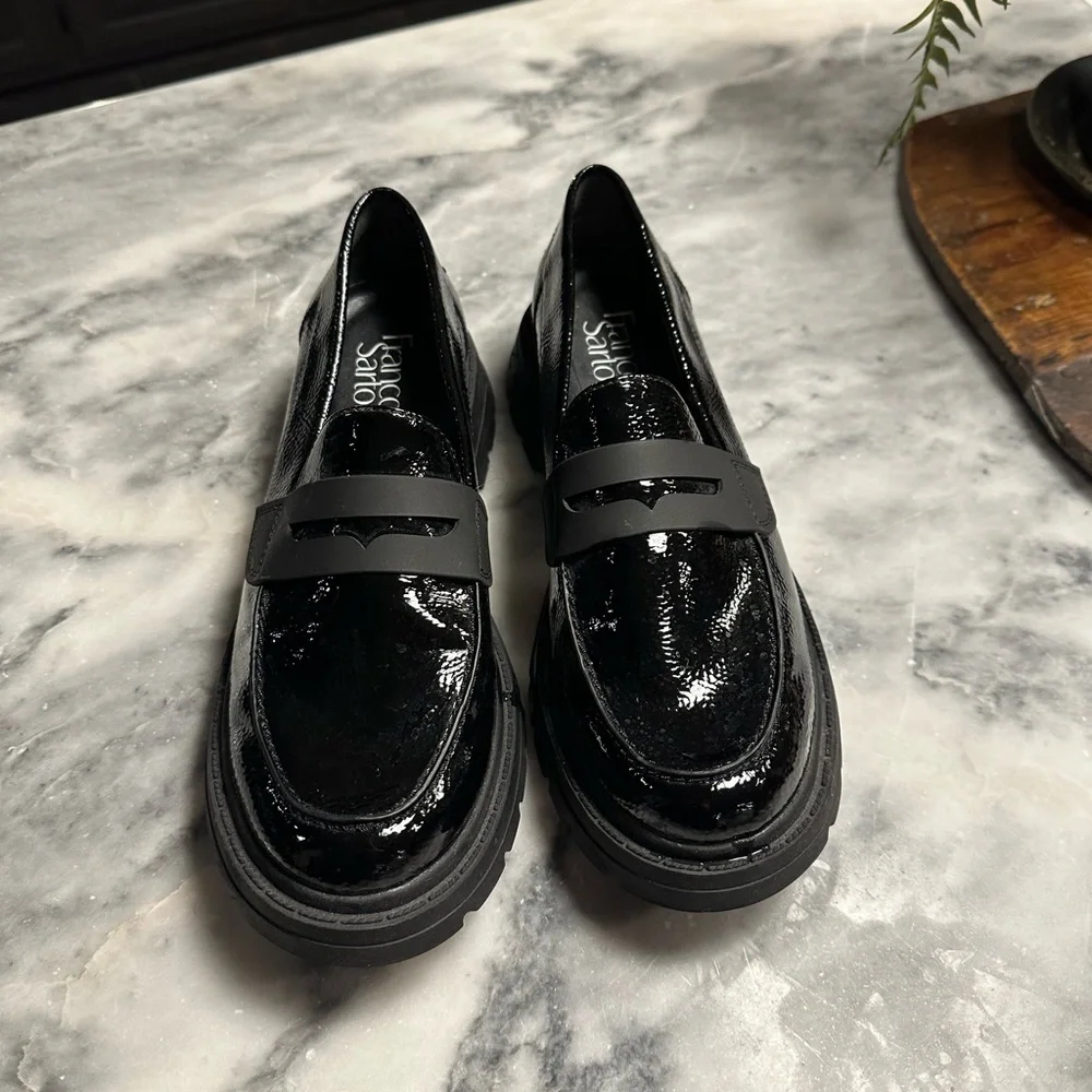 Franco Sarto Black Patent Loafers - Picture 1 of 4
